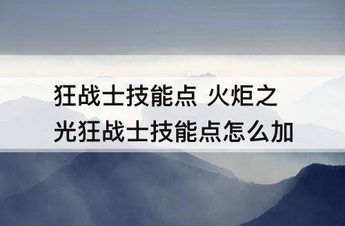 狂战士技能点 火炬之光狂战士技能点怎么加