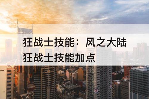 狂战士技能：风之大陆狂战士技能加点