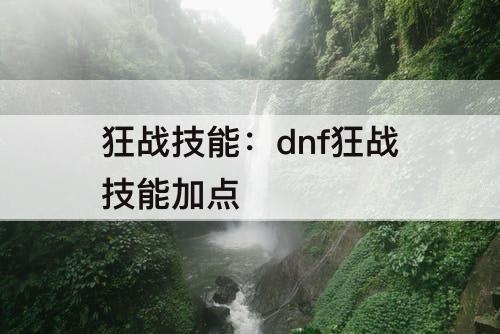 狂战技能：dnf狂战技能加点