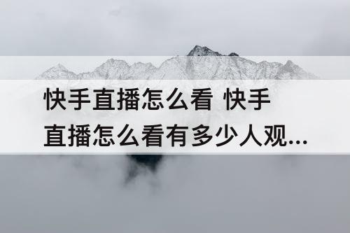 快手直播怎么看 快手直播怎么看有多少人观看