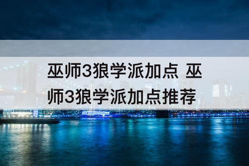 巫师3狼学派加点 巫师3狼学派加点推荐