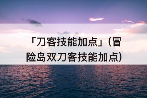 「刀客技能加点」(冒险岛双刀客技能加点)