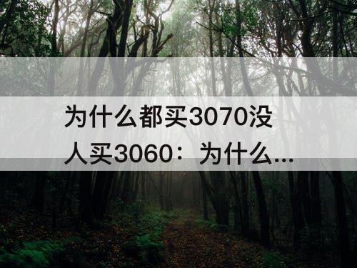 为什么都买3070没人买3060：为什么都买3070没人买3060笔记本